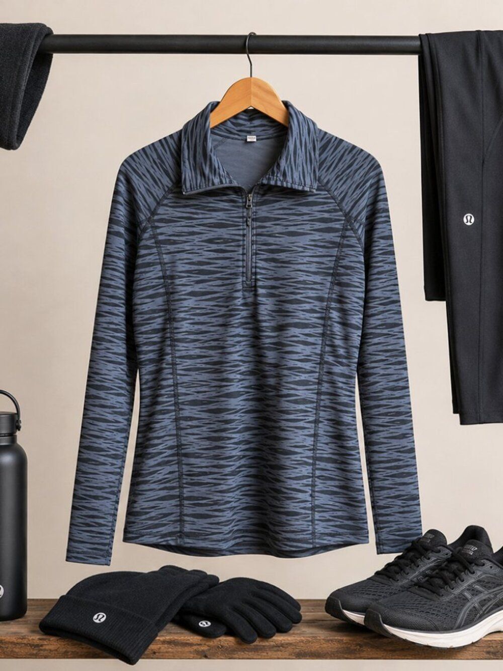 Under Armour Performance Top M Gray Abstract Zebra Print Thumbhole Raglan